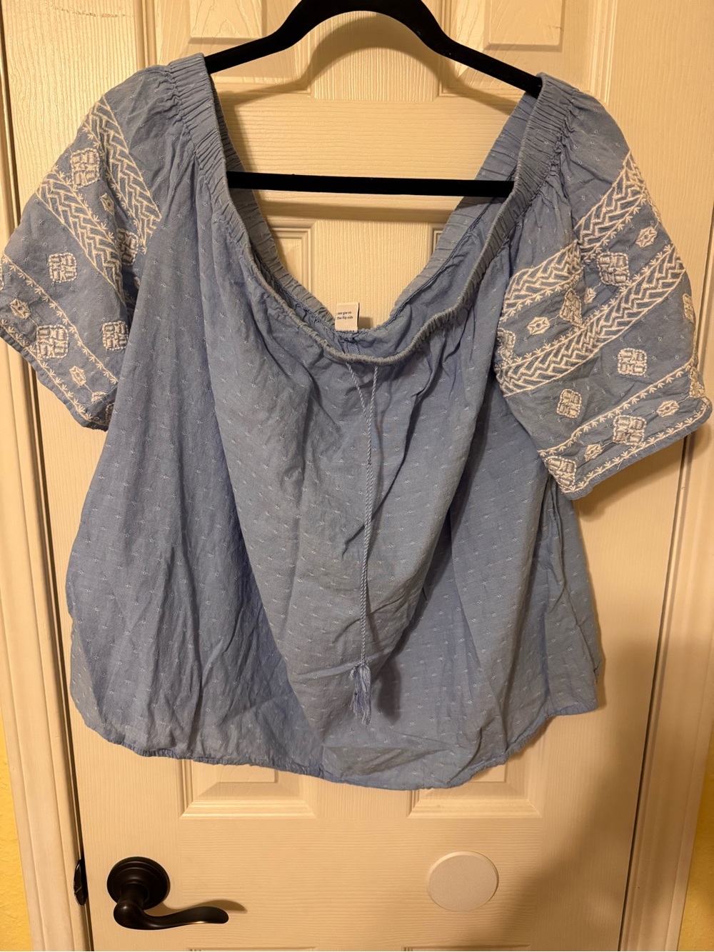 Old Navy Light Blue Embroidered Peasant Blouse